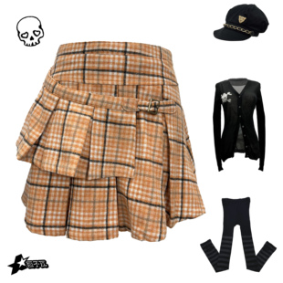 日系古早昭和早韩韩版 百搭羊毛橘黄格子毛呢短裙 千玺复古秋冬厚款