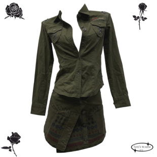 复古休闲军绿色纯棉长袖 辣妹美式 衬衣女 ｜机能军旅工装 小码