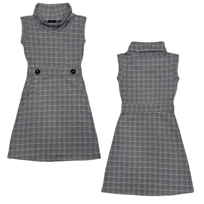 大码｜昭和古早感县城风千金风复古格纹无袖翻领无袖连衣裙女