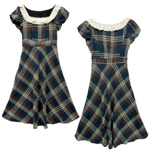 日杂昭和日系早韩古早复古蕾丝花边格子花卉印花古着风短袖连衣裙