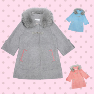 昭和感昕薇风日杂风古早味穿搭毛领中长款 羊毛呢料大衣女 七分袖