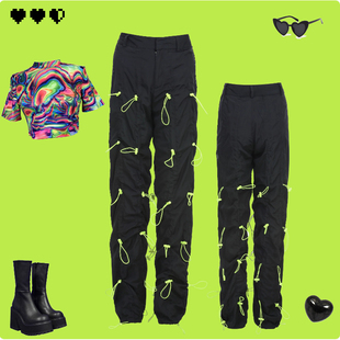 春夏外贸亚潮牌品牌单机能风街头甜酷辣妹嬉皮朋克高腰休闲裤 女