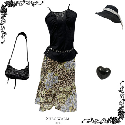 西子瓦25夏古早日杂嬉皮士复古轻薄印花豹纹格子波点雪纺裙半身裙