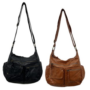 巴恩工装 复古机车洗水皮纯色拉链通勤多口袋腋下包单肩包斜挎包