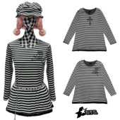 亚亚暗黑骷髅头十字架黑白条纹薄款 长袖 T恤女