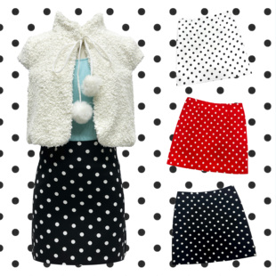 日杂风复古波点半身裙女高腰显瘦A字短裙包臀白波点裙子