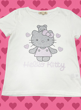 古早轻亚夏季重工烫钻宽松小猫白色圆领短袖薄款舒适T恤女