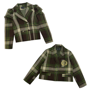 翻领绿色复古宽松新款 外套女长袖 外套女 子西装 2026年春秋学院风格