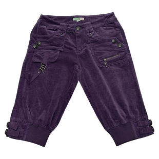 中裤 秋款 90s复古涩谷辣妹外贸紫色中低腰灯芯绒休闲工装 裤 马裤