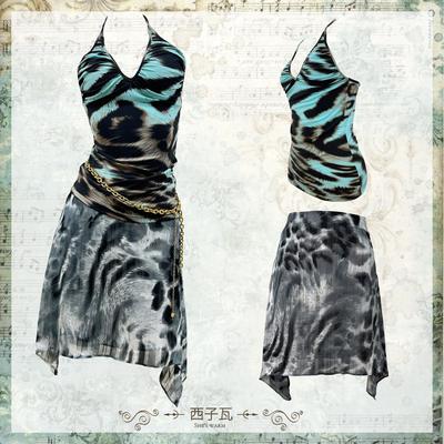 西子瓦千禧早古日杂嬉皮士复古薄款印花虎纹豹纹雪纺半身裙短裙