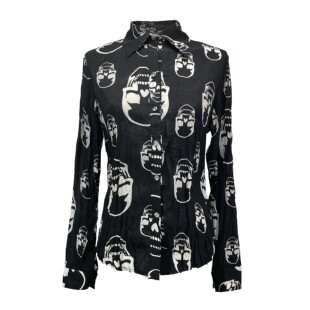 压褶衬衣 早古日系复古摇滚迪斯科褶皱印花长袖