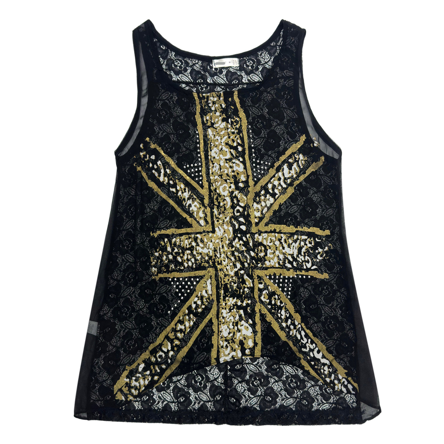 thumbnail for Grunge Punk Grunge Style Shibuya Spice Girl Lace Hot Stamping Sequins Personality Sleeveless Vest Girl