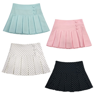 甜妹多巴胺学院风波点百褶半身裙女低腰A字短裙纽扣防走光超短裙