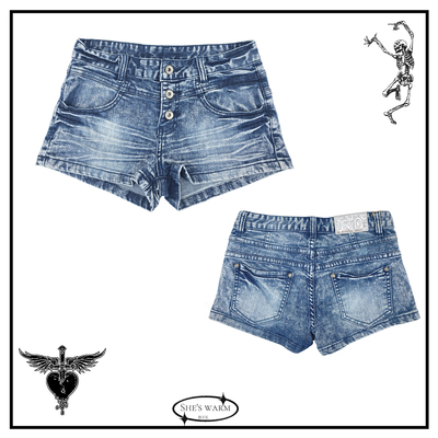 2026年春夏街头辣妹复古薄款纯棉蓝色无弹超低腰牛仔短裤女