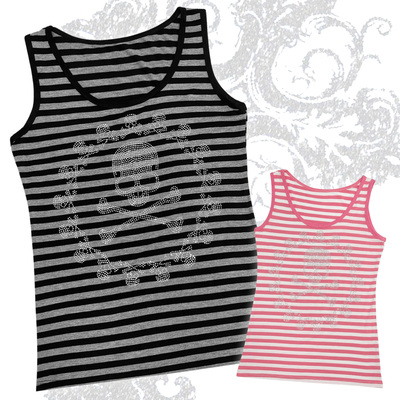 千禧感骷髅头烫钻条纹背心女修身显瘦无袖莫代尔舒适y2k亚文化