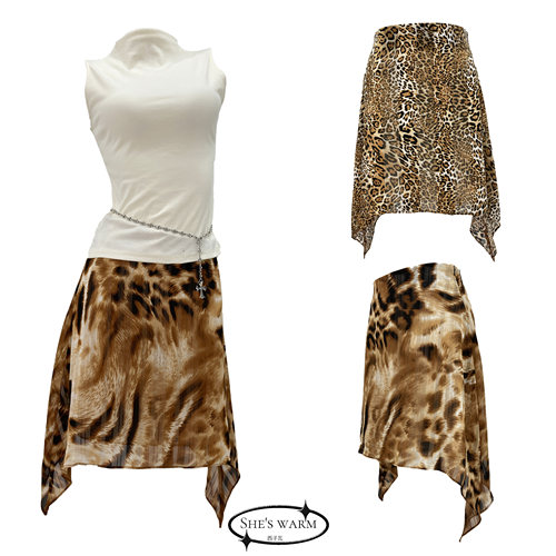 西子瓦早古早韩复古辣妹vintage嬉皮士薄款印花虎豹纹雪纺半身裙