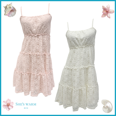 可露丽少女初恋田园文艺森系小清新度假复古可爱短裙吊带连衣裙