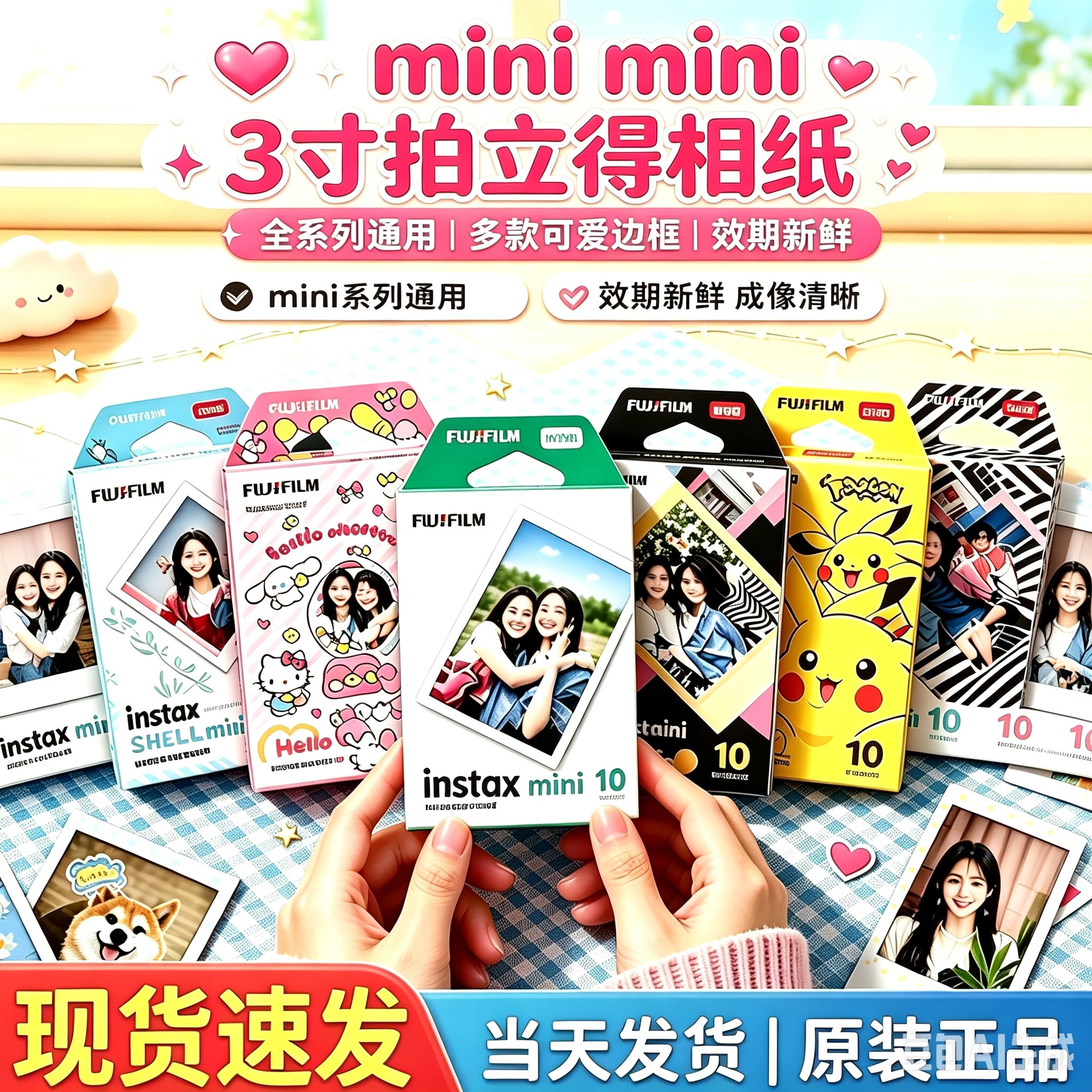 富士拍立得相纸迷你白边mini7/8/9/11/12/SE/90/99等通用可选