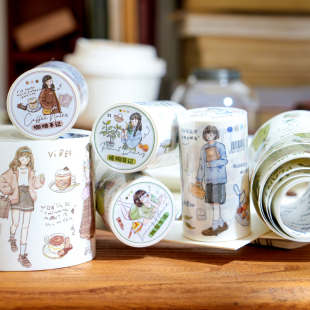 M｜沐光而行模切胶带 韩系人物生活场景特油和纸手账拼贴循环贴画