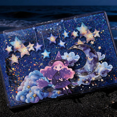 手账pet贴纸梦幻夜空云星月阴雨