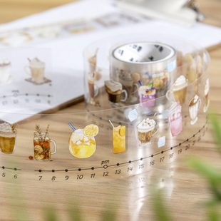 M|生活时序模切胶带 轻复古时间轴日常盐系小物咖啡pet手账贴画