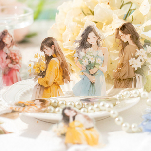 M｜花与少女贴纸 盐系韩版人物日常穿搭花束手账pet拼贴画30张入