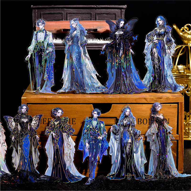 M｜暗黑荣耀贴纸包 冰晶立体镭射金人物巴洛克风pet手账痛包贴画