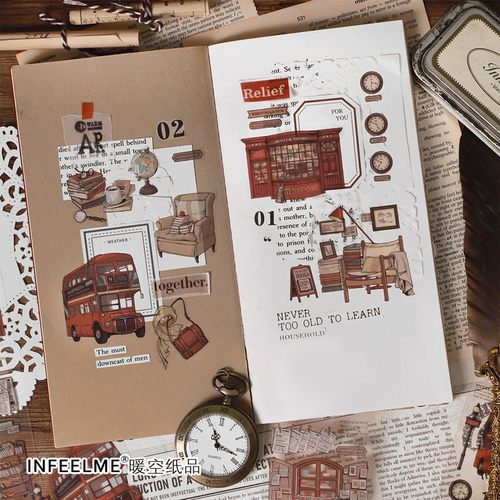 Infeel.me贴纸复古手账素材PET