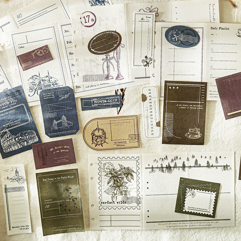 M｜时光慢递站素材纸 轻复古标签票据干花装饰特种纸俏纹纸树纹纸