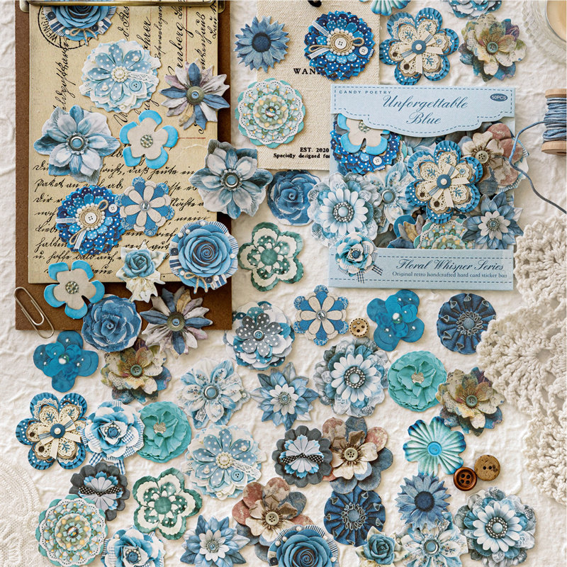 M｜剪语花硬卡裁边贴纸 布料纹理花朵纽扣手作痛包封口贴50张入