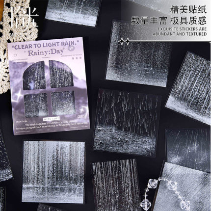 清仓｜今日有雨贴纸 雨景造景暴雨涟漪水痕水滴pet手账拼贴20张入
