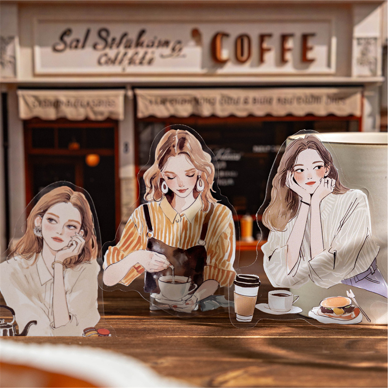 手账贴纸盐系手绘水彩人物穿搭