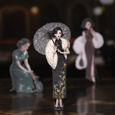 手账裁边白牛皮贴纸旗袍人物穿搭