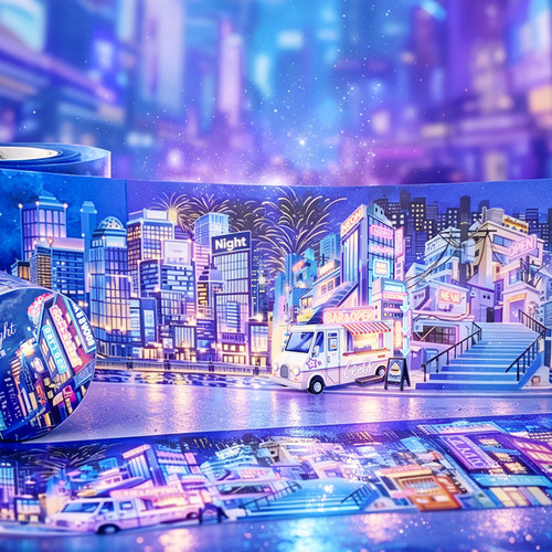 手账pet胶带城市风景街道夜景