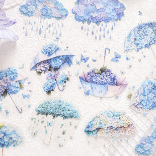 M|晴风时雨贴纸 唯美花伞梦幻糖果色浪漫雨季pet手账咕卡拼贴画