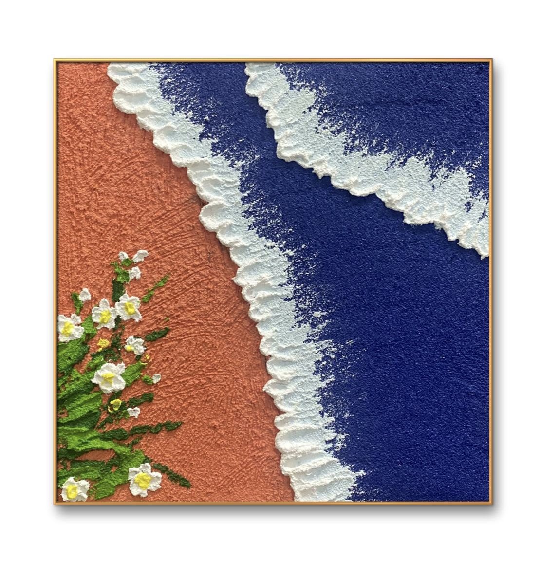 纯手工彩绘石英砂丙烯肌理装饰画创意现代简约家居客厅卧室海浪花