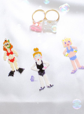 8floorA日式日系手工手作串珠夏日海边度假比基尼女孩耳夹耳环