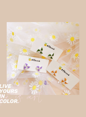 8floorA日式日系手工手作全新串珠彩色双层小三角耳钉耳环