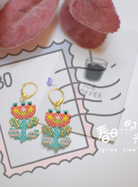 8floorA日式日系手工手作串珠彩色小花耳钩耳夹耳环