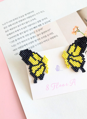 8floorA日式日系手工手作串珠半支蝴蝶对称耳钉耳环