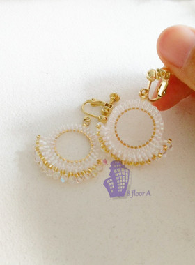 8floorA日式日系手工手作串珠水晶圆圈流苏耳夹耳钩耳环