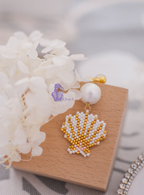 8floorA日式日系手工手作串珠贝壳棉花珍珠耳夹耳钩耳环