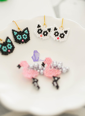 8floorA日式日系手工手作串珠可爱猫咪喵星人耳钩耳夹耳环