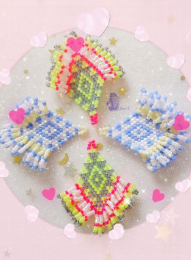 8floorA日式日系手工手作串珠多色民族菱形流苏耳钩耳夹耳环