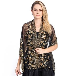 印度纱丽欧美风亮片丝巾流苏披肩跨境围巾新娘伴娘婚纱晚礼服新疆