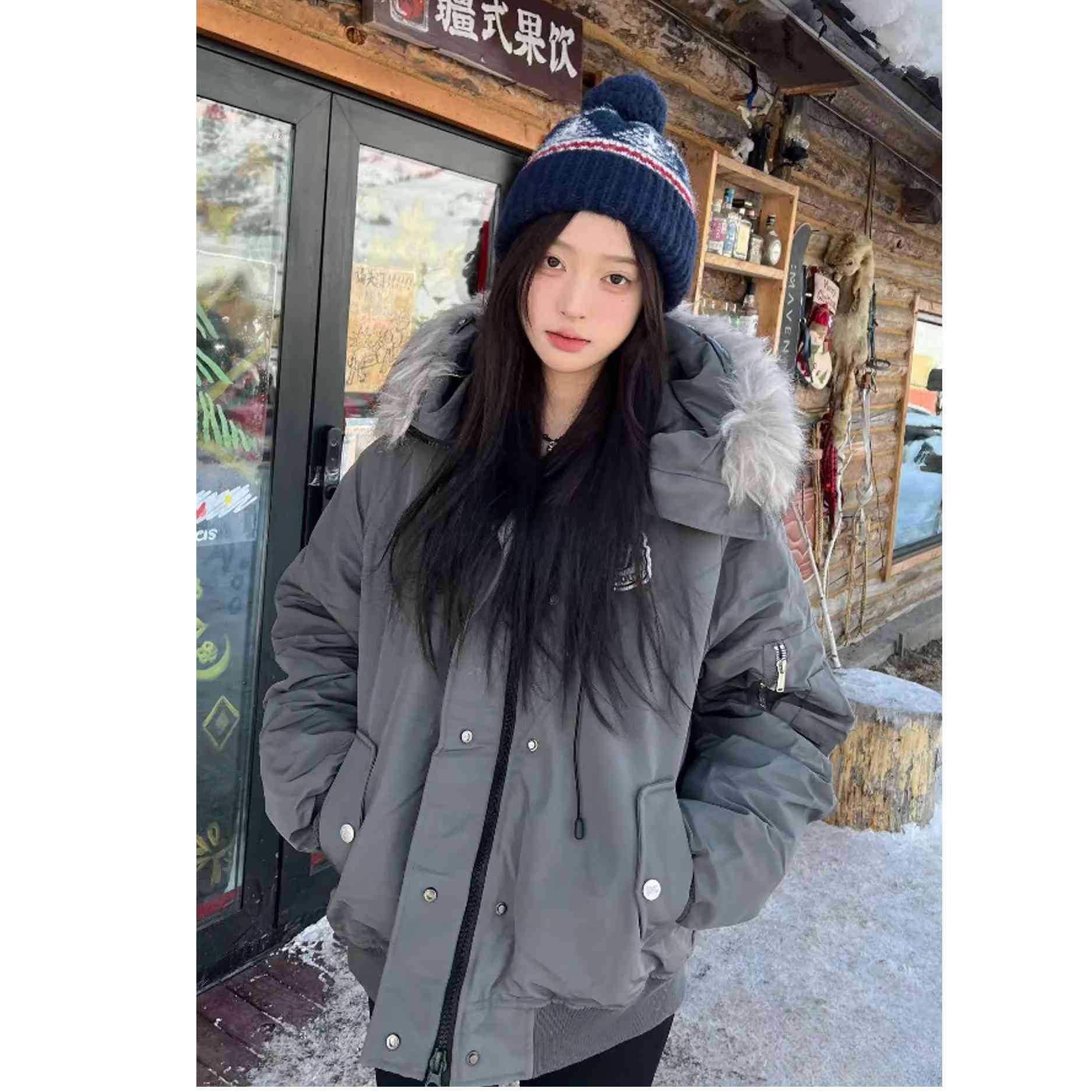 大毛领棉服女2025年冬季新款派克韩版宽松棉衣加厚保暖棉袄外套