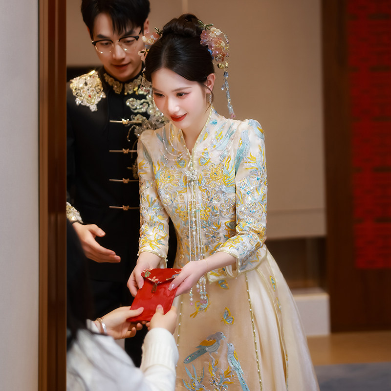 秀禾服婚服2025新款小个子新娘服薄款中式结婚礼服香槟色嫁衣夏季