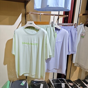 芬格兰31782睡衣女士夏季短袖短裤套装简约圆领家居服套装可外穿