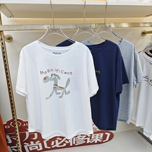 安媽尼·羅倫71107夏季卡通印花短袖T恤女圆领宽松百搭舒适上衣