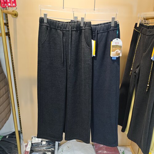 歌迪恋8220冬女青花瓷羊毛弯刀裤系带加绒直筒长裤百搭时尚休闲裤